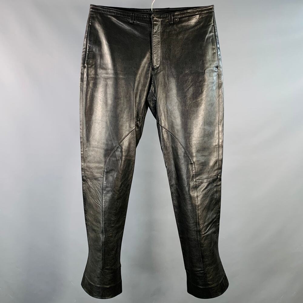 PRADA Size 32 Black Leather Low Rise Flared Casual Pants